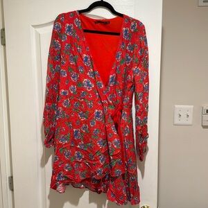 Zara red floral wrap romper